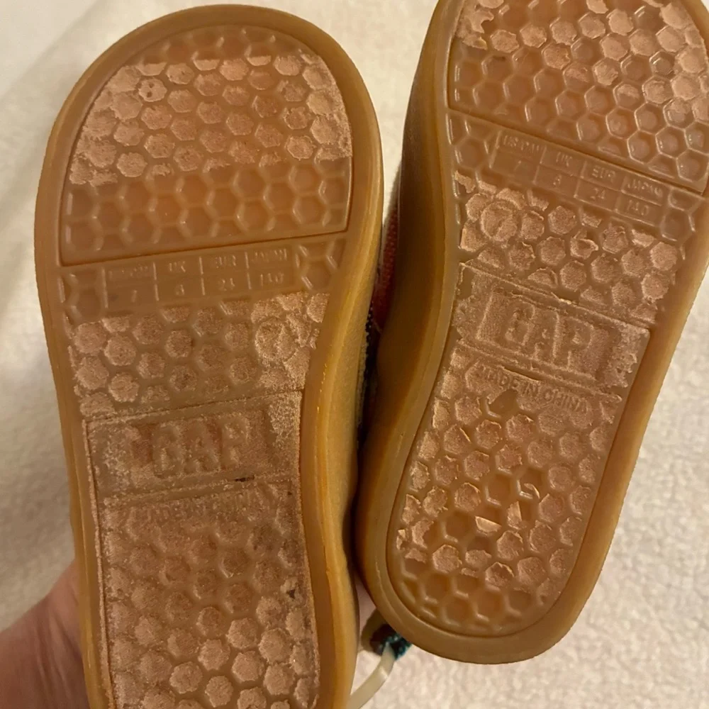 GAP Kids Yellow Multi-Stripe Slip-On Moccasins Baha Canvas Shoes Woven Toddler 7